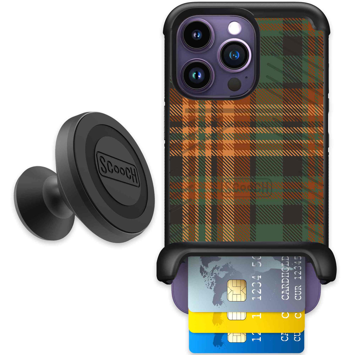 Fall Flannel orange and brown plaid pattern on a scoochzza Wingmate case for iPhone 14 Pro - Starter Bundle