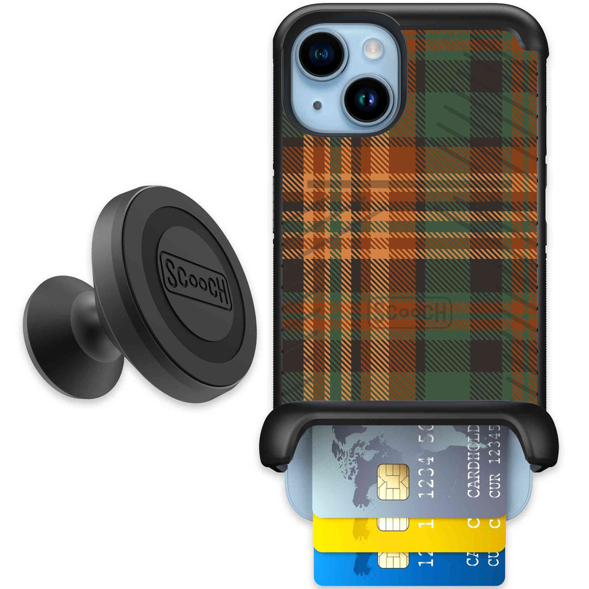 Fall Flannel orange and brown plaid pattern on a scoochzza Wingmate case for iPhone 14 - Starter Bundle