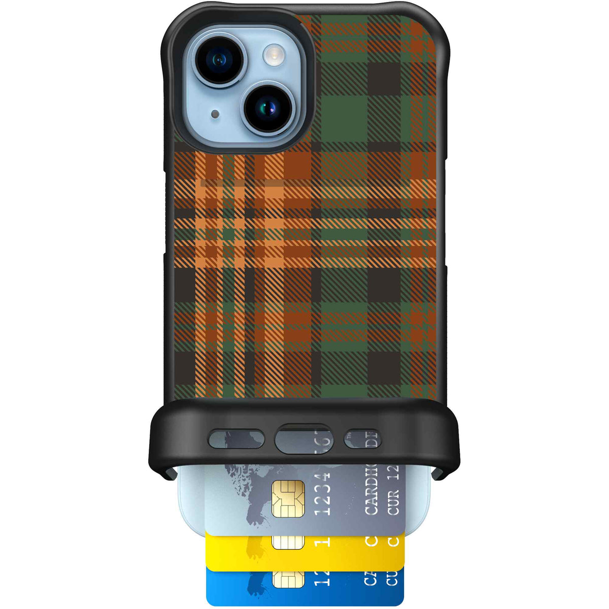 Fall Flannel orange and brown plaid pattern on a scoochzza Wingmate case for iPhone 15