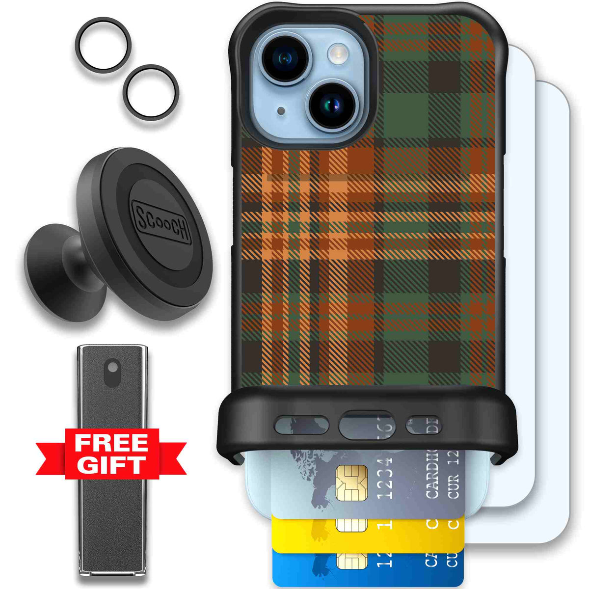 Fall Flannel orange and brown plaid pattern on a scoochzza Wingmate case for iPhone 15 - Defender Bundle