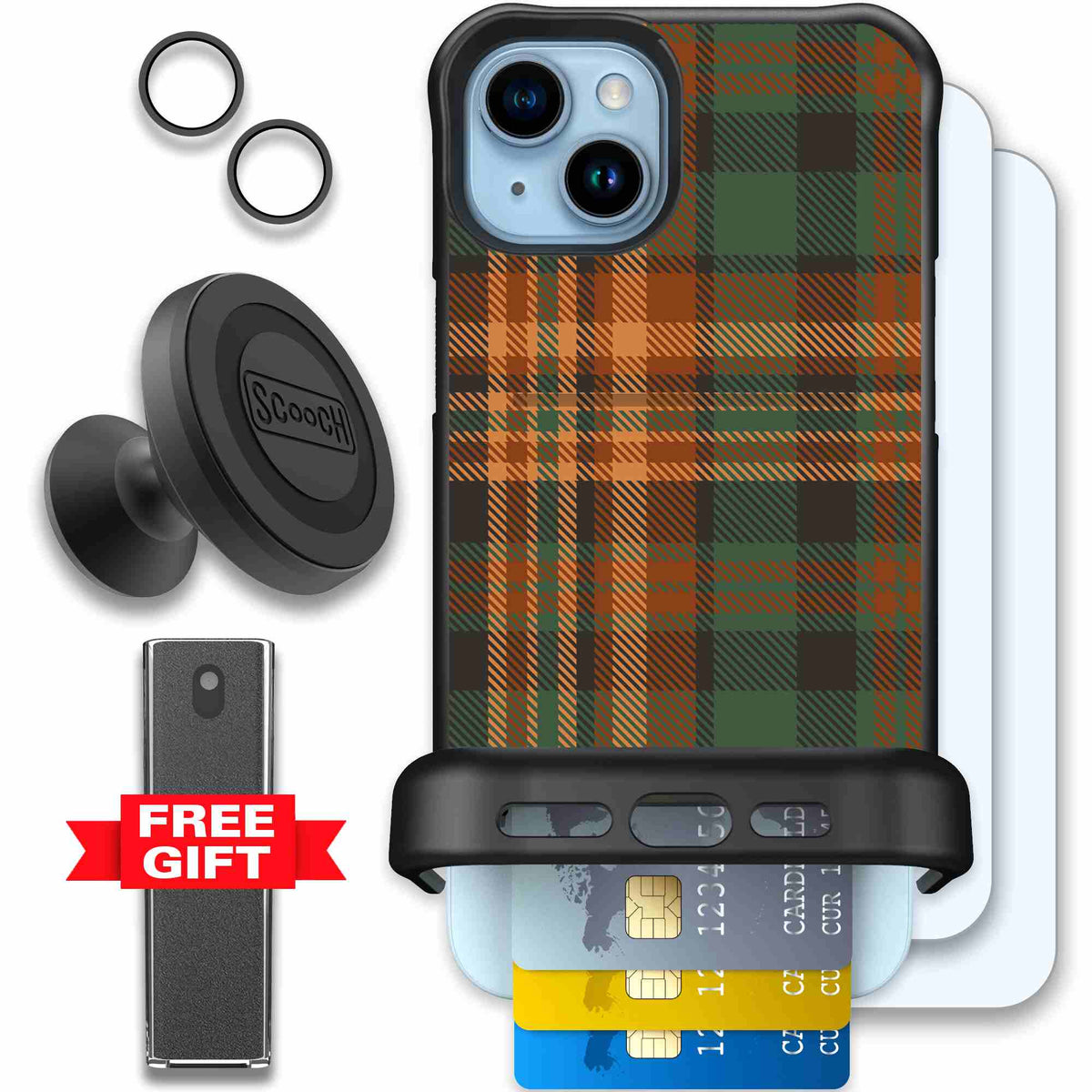 Fall Flannel orange and brown plaid pattern on a scoochzza Wingmate case for iPhone 15 Plus - Defender Bundle