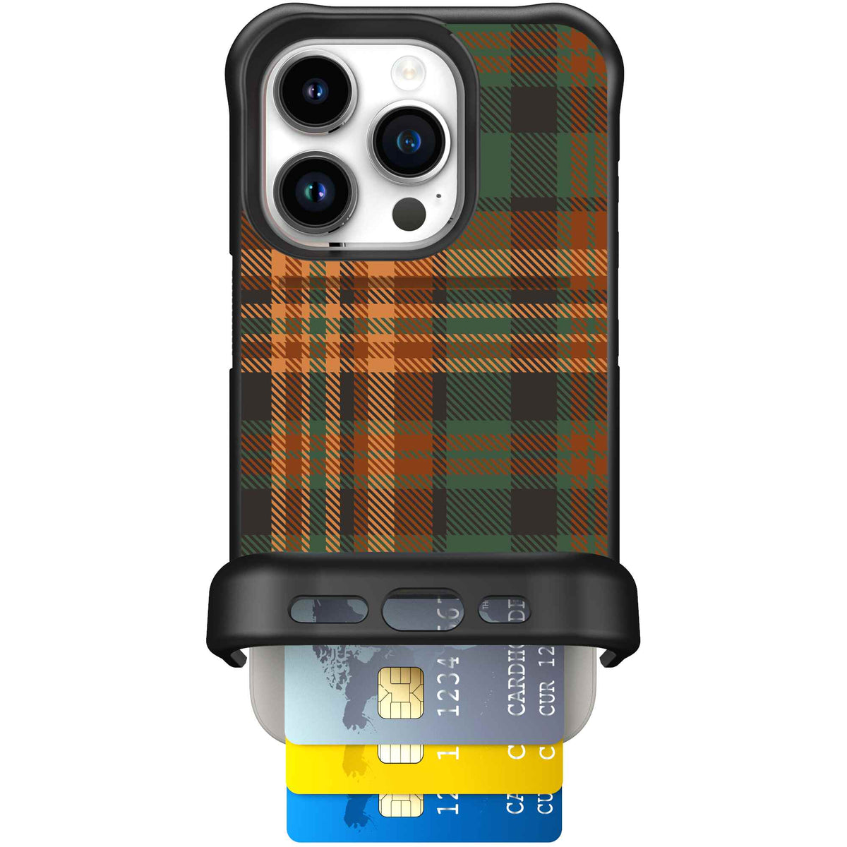 Fall Flannel orange and brown plaid pattern on a scoochzza Wingmate case for iPhone 15 Pro