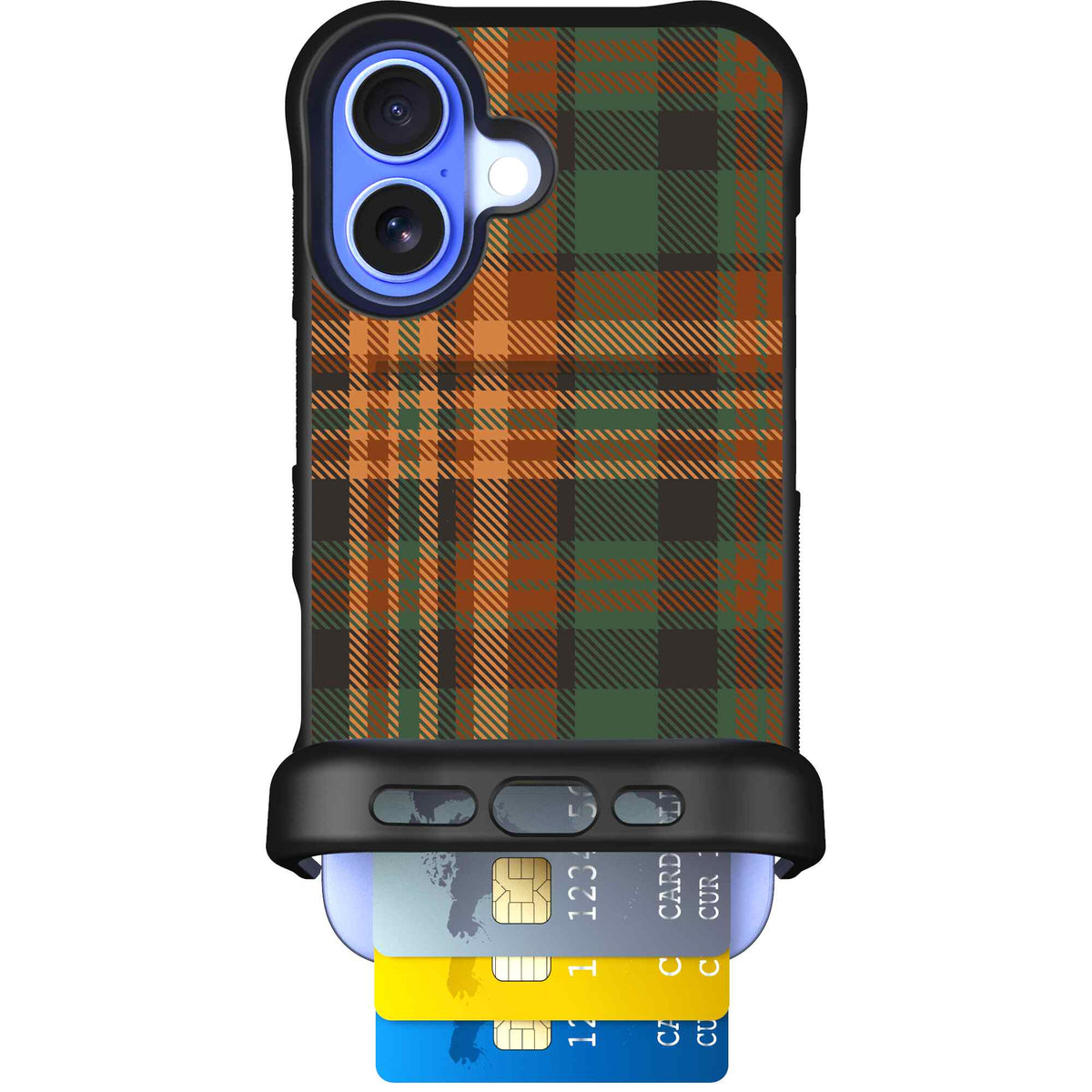 Fall Flannel orange and brown plaid pattern on a scoochzza Wingmate case for iPhone 16