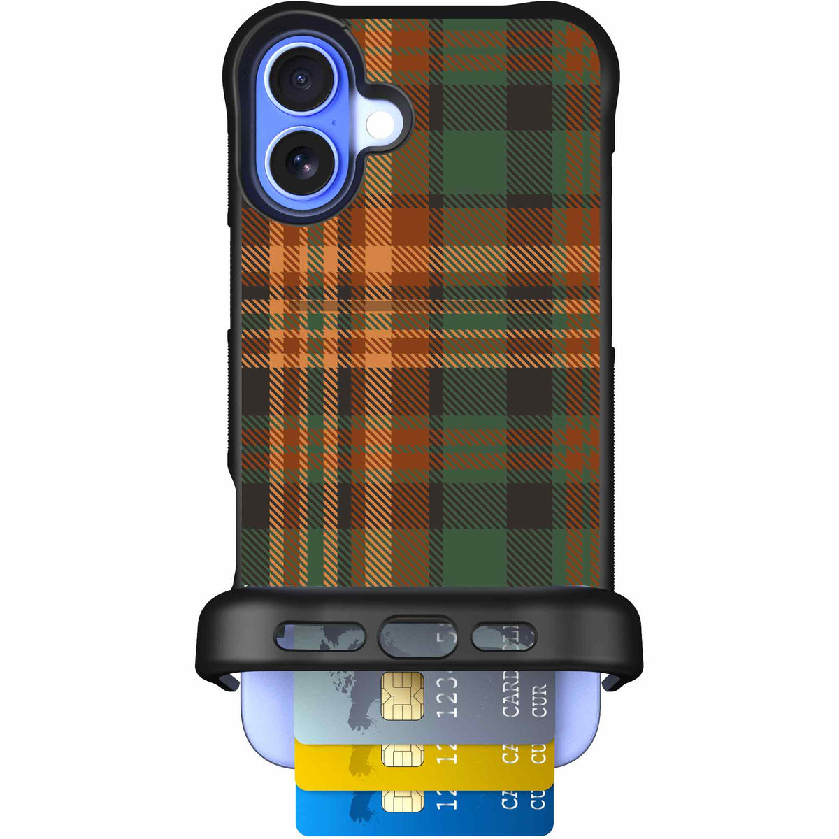 Fall Flannel orange and brown plaid pattern on a scoochzza Wingmate case for iPhone 16 Plus