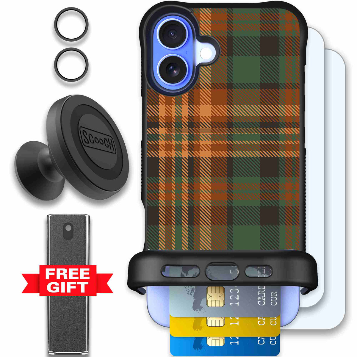 Fall Flannel orange and brown plaid pattern on a scoochzza Wingmate case for iPhone 16 Plus - Defender Bundle