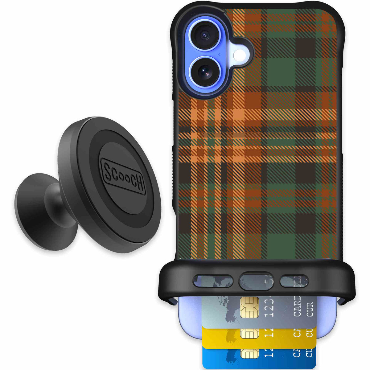 Fall Flannel orange and brown plaid pattern on a scoochzza Wingmate case for iPhone 16 Plus - Starter Bundle