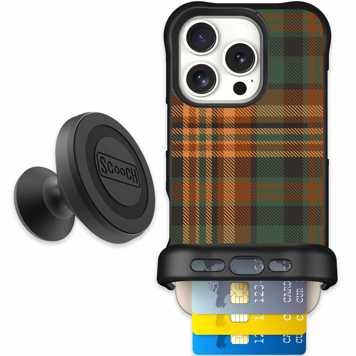 Fall Flannel orange and brown plaid pattern on a scoochzza Wingmate case for iPhone 16 Pro - Starter Bundle