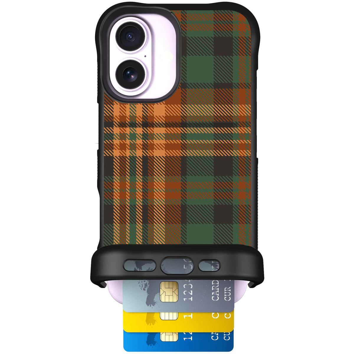 Fall Flannel orange and brown plaid pattern on a scoochzza Wingmate case for iPhone 17