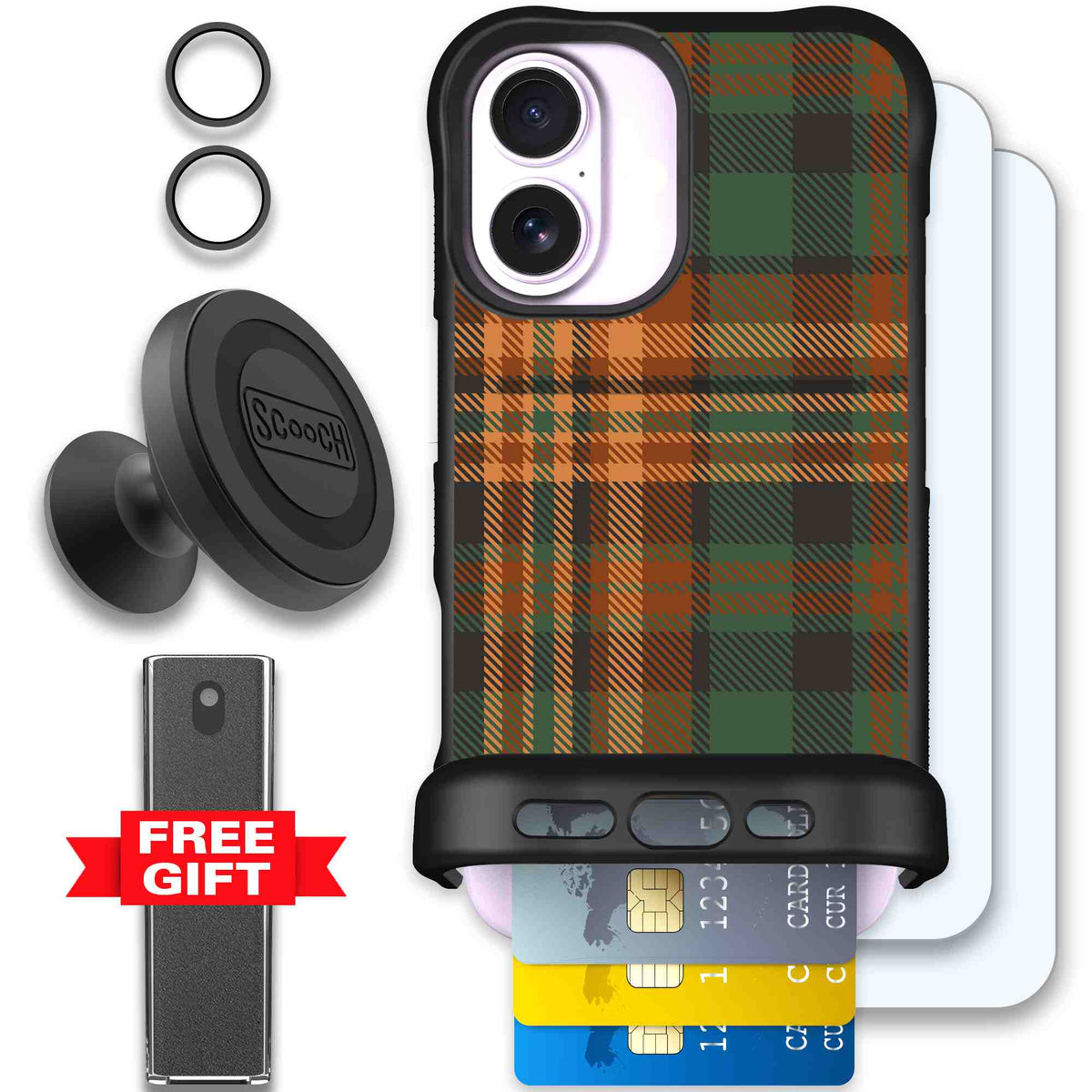 Fall Flannel orange and brown plaid pattern on a scoochzza Wingmate case for iPhone 17 - Defender Bundle