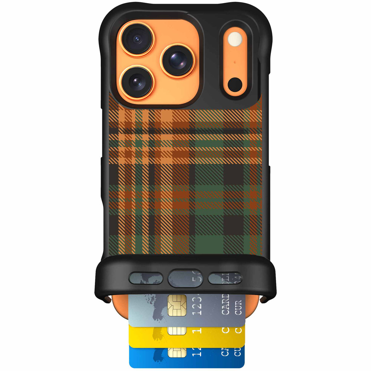 Fall Flannel orange and brown plaid pattern on a scoochzza Wingmate case for iPhone 17 Pro