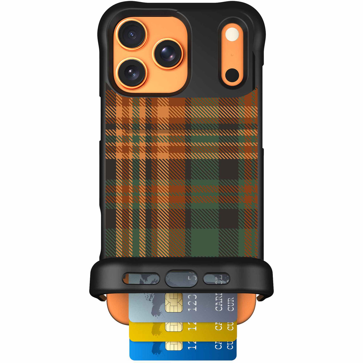 Fall Flannel orange and brown plaid pattern on a scoochzza Wingmate case for iPhone 17 Pro Max