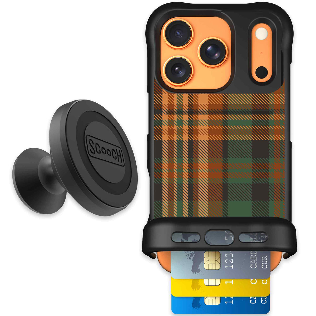 Fall Flannel orange and brown plaid pattern on a scoochzza Wingmate case for iPhone 17 Pro - Starter Bundle
