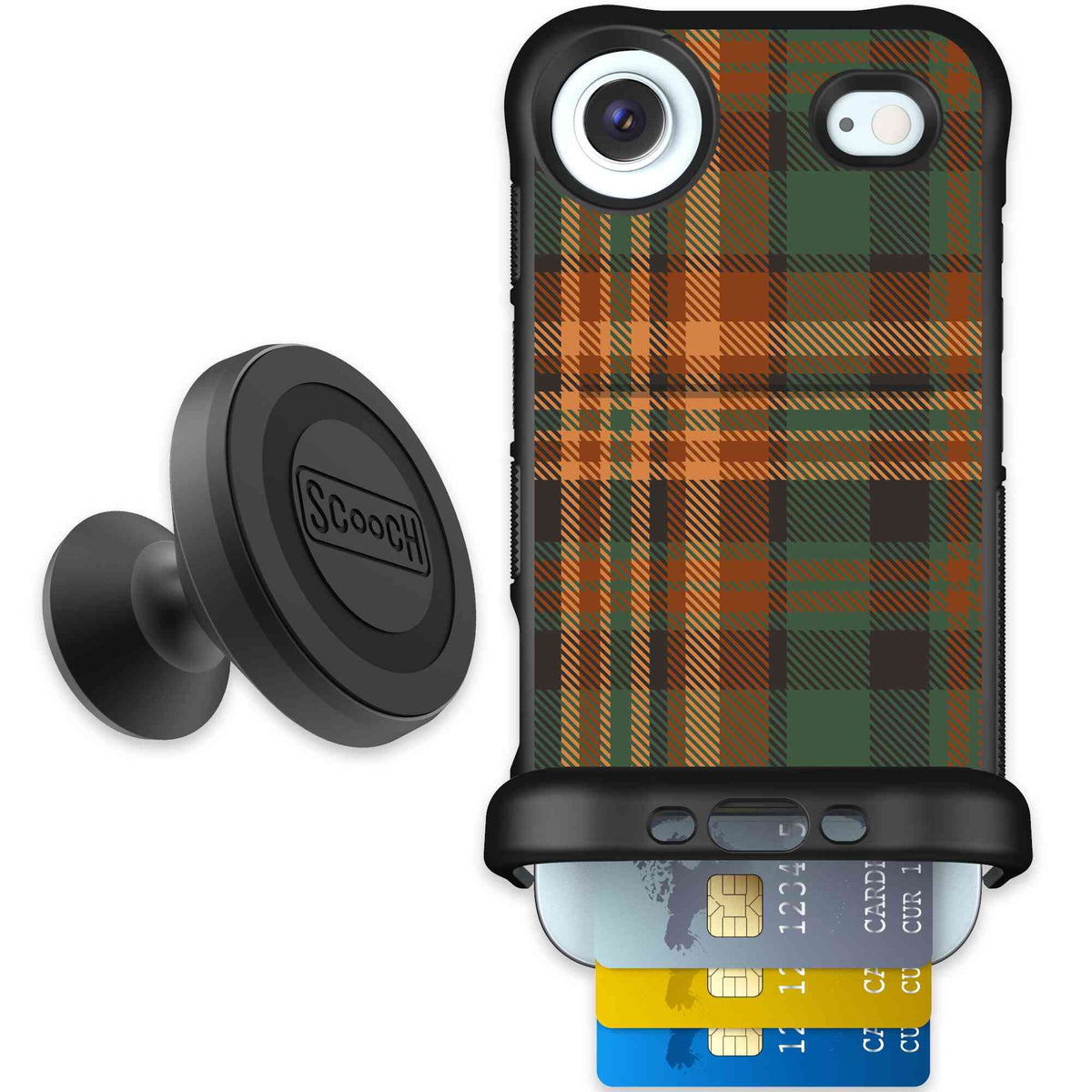 Fall Flannel orange and brown plaid pattern on a scoochzza Wingmate case for iPhone Air - Starter Bundle