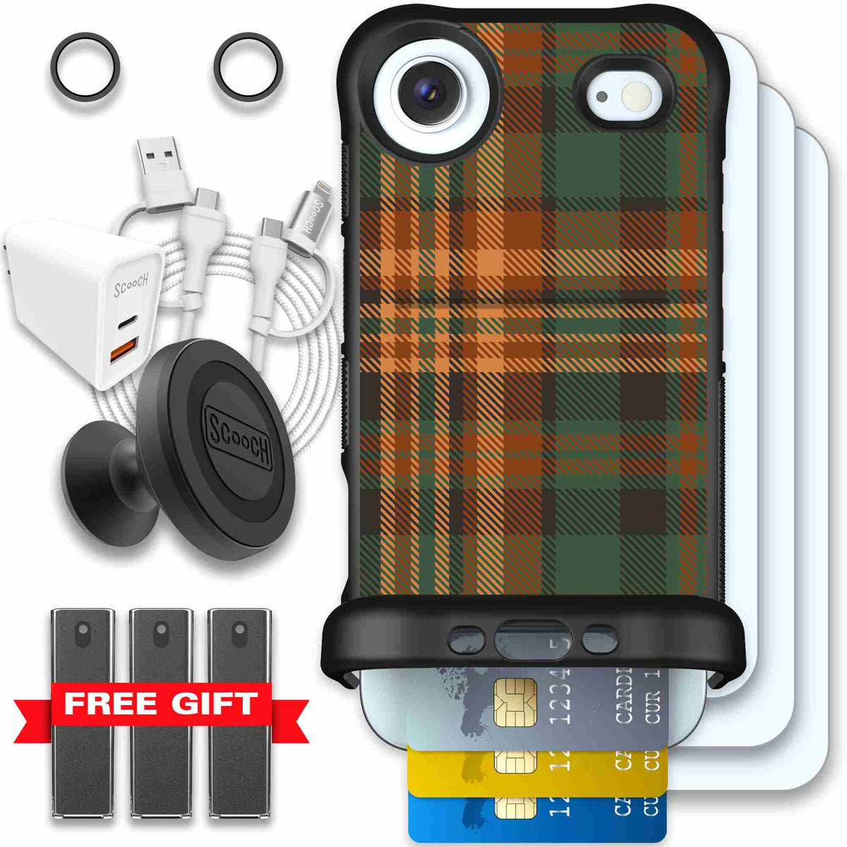 Fall Flannel orange and brown plaid pattern on a scoochzza Wingmate case for iPhone Air - Ultimate Bundle