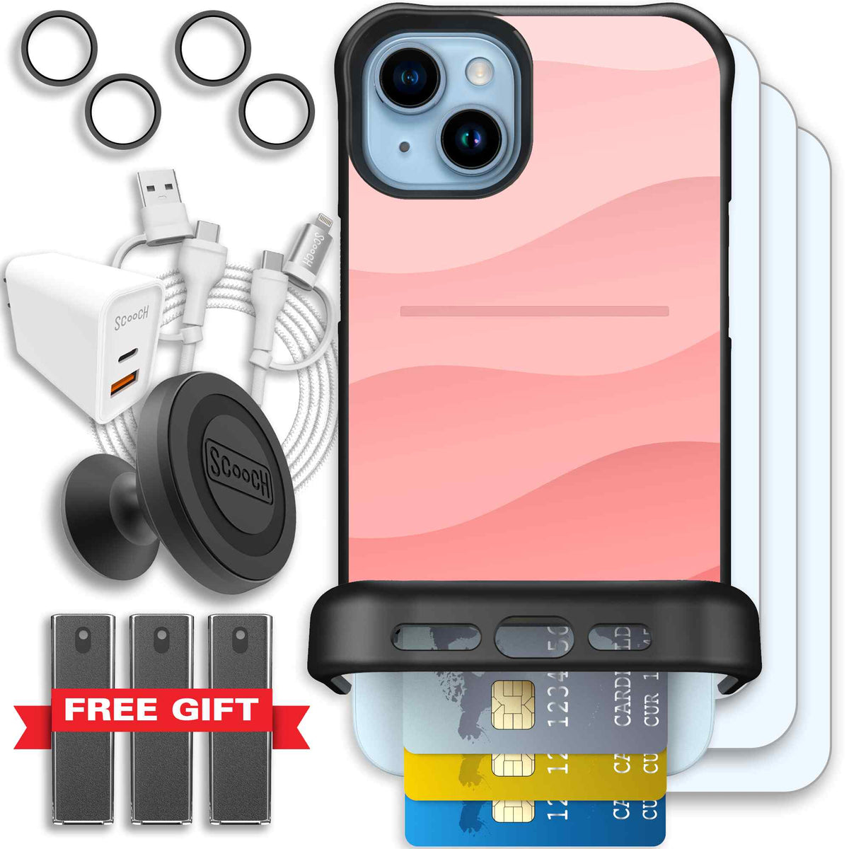 Wingmate Pink Waves for iPhone 15 Plus - Ultimate Bundle
