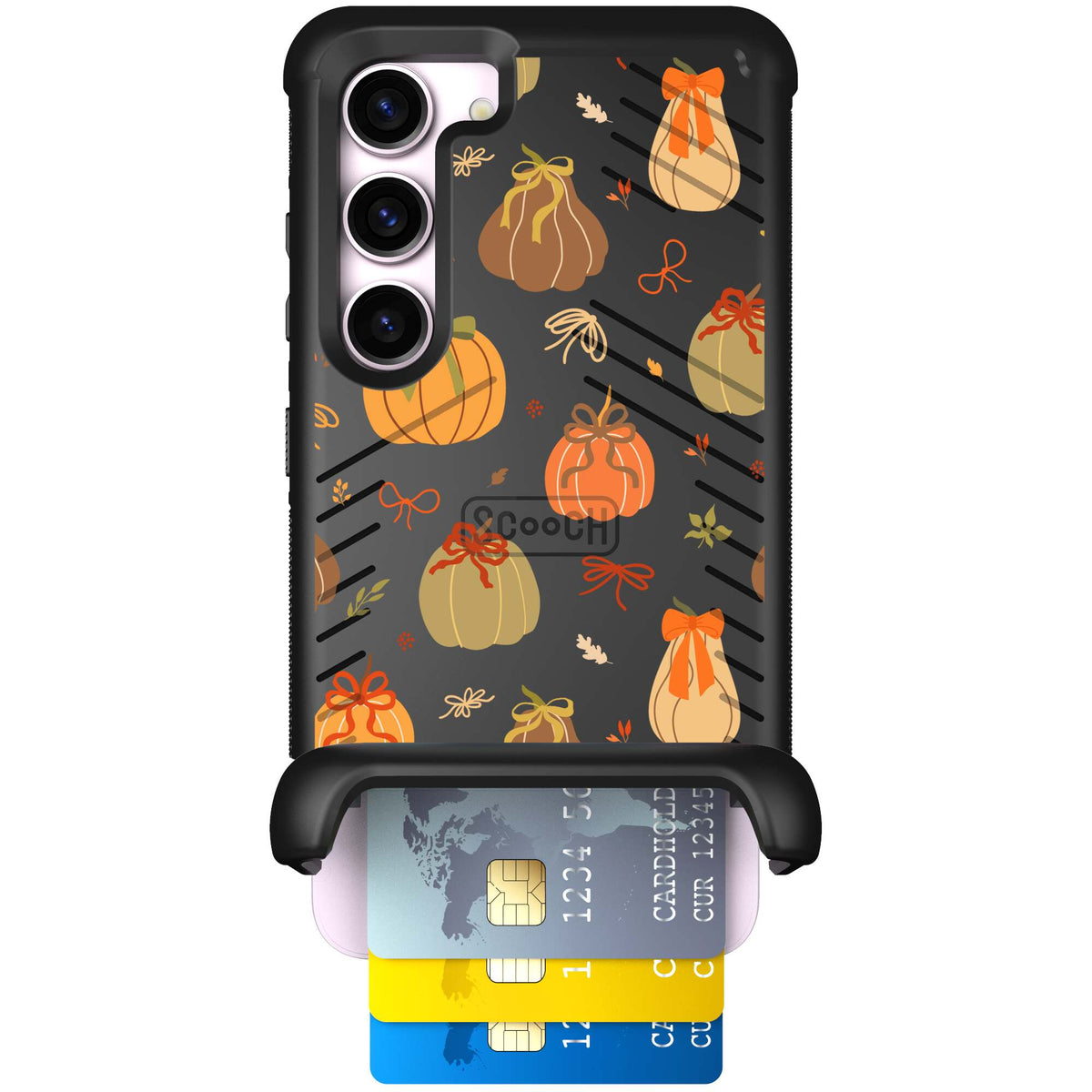 Pretty Pumpkins orange pumpkin and bow pattern on a scoochzza Wingmate case for Galaxy S23