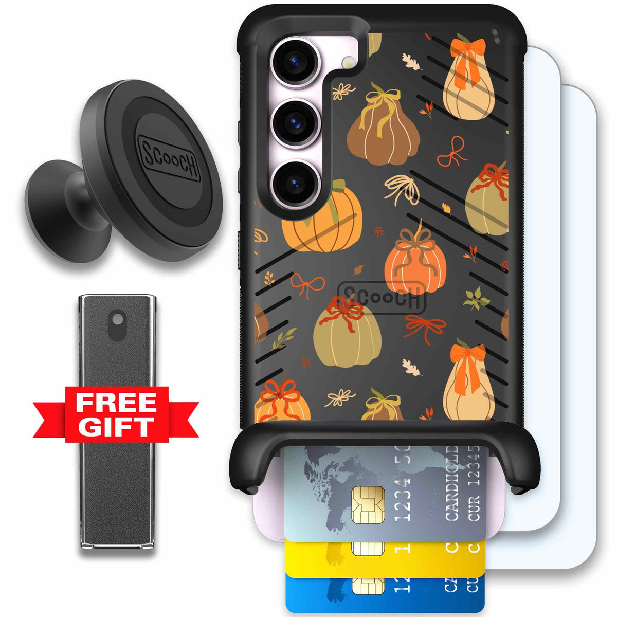 Pretty Pumpkins orange pumpkin and bow pattern on a scoochzza Wingmate case for Galaxy S23 - Defender Bundle