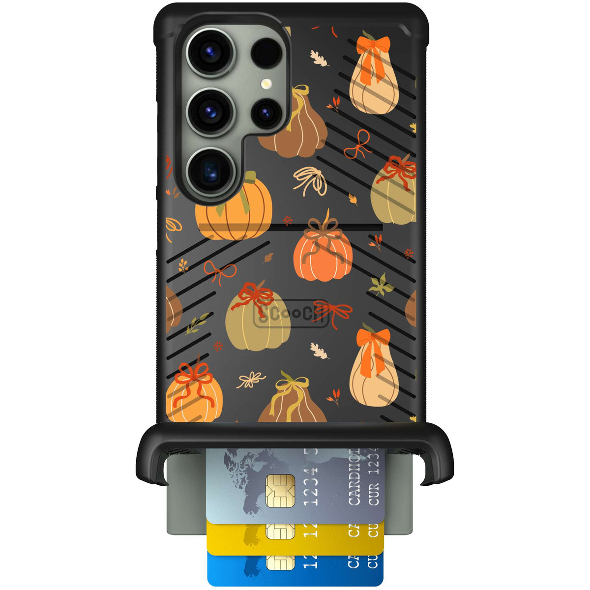 Pretty Pumpkins orange pumpkin and bow pattern on a scoochzza Wingmate case for Galaxy S23 Ultra