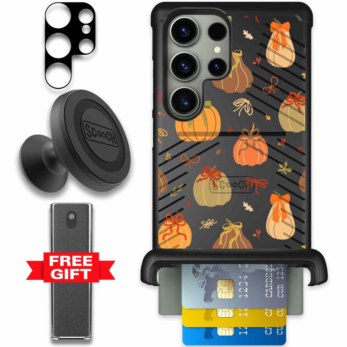 Pretty Pumpkins orange pumpkin and bow pattern on a scoochzza Wingmate case for Galaxy S23 Ultra - Defender Bundle