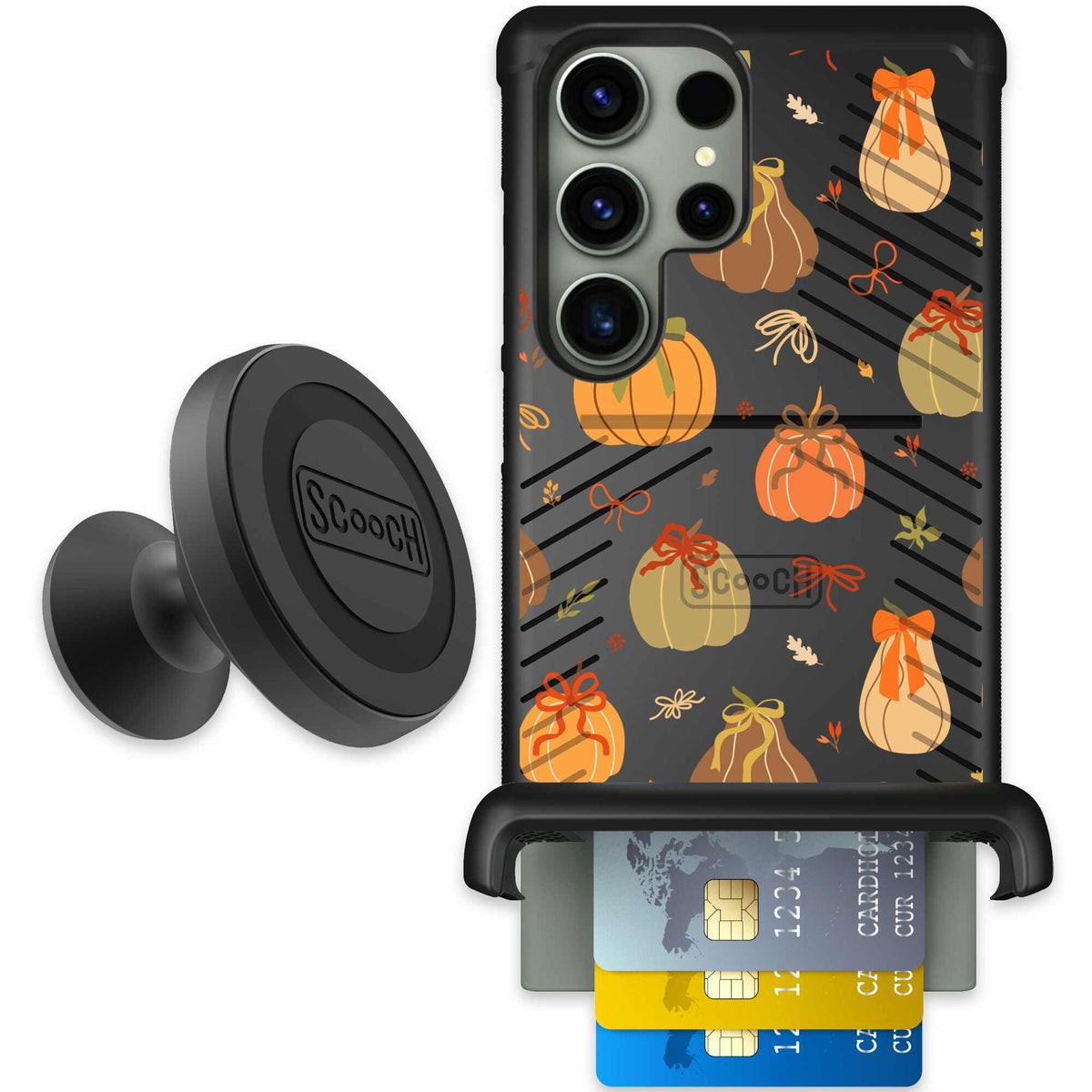 Pretty Pumpkins orange pumpkin and bow pattern on a scoochzza Wingmate case for Galaxy S23 Ultra - Starter Bundle