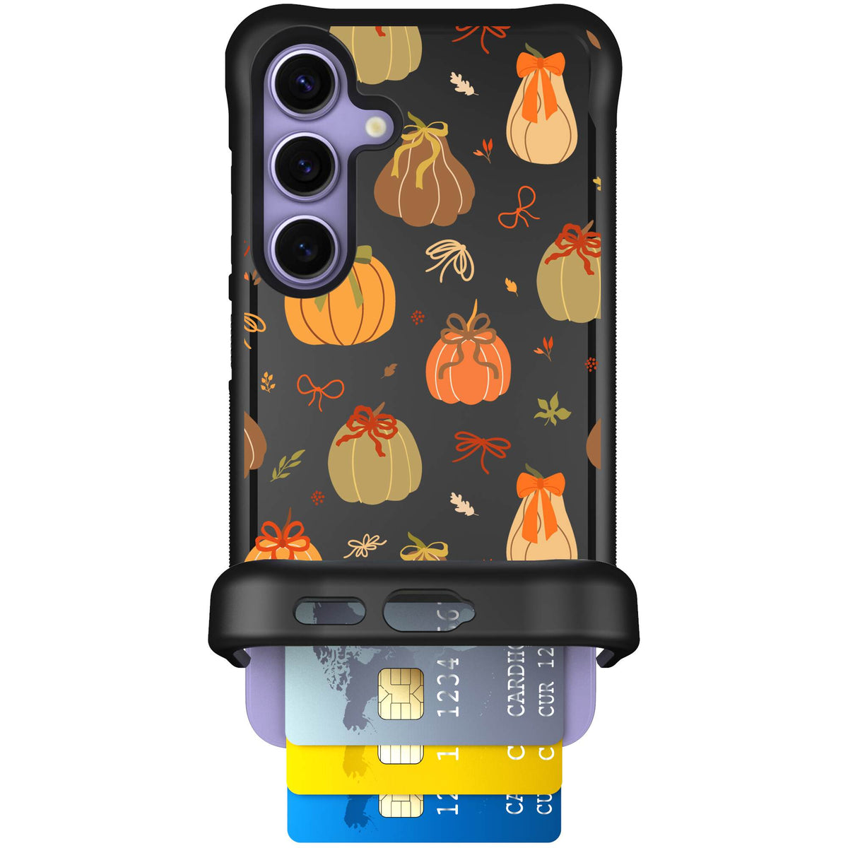 Pretty Pumpkins orange pumpkin and bow pattern on a scoochzza Wingmate case for Galaxy S24