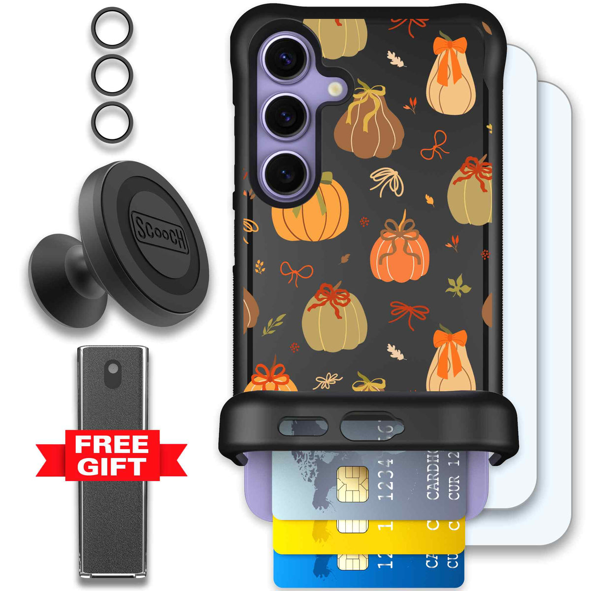 Pretty Pumpkins orange pumpkin and bow pattern on a scoochzza Wingmate case for Galaxy S24 - Defender Bundle