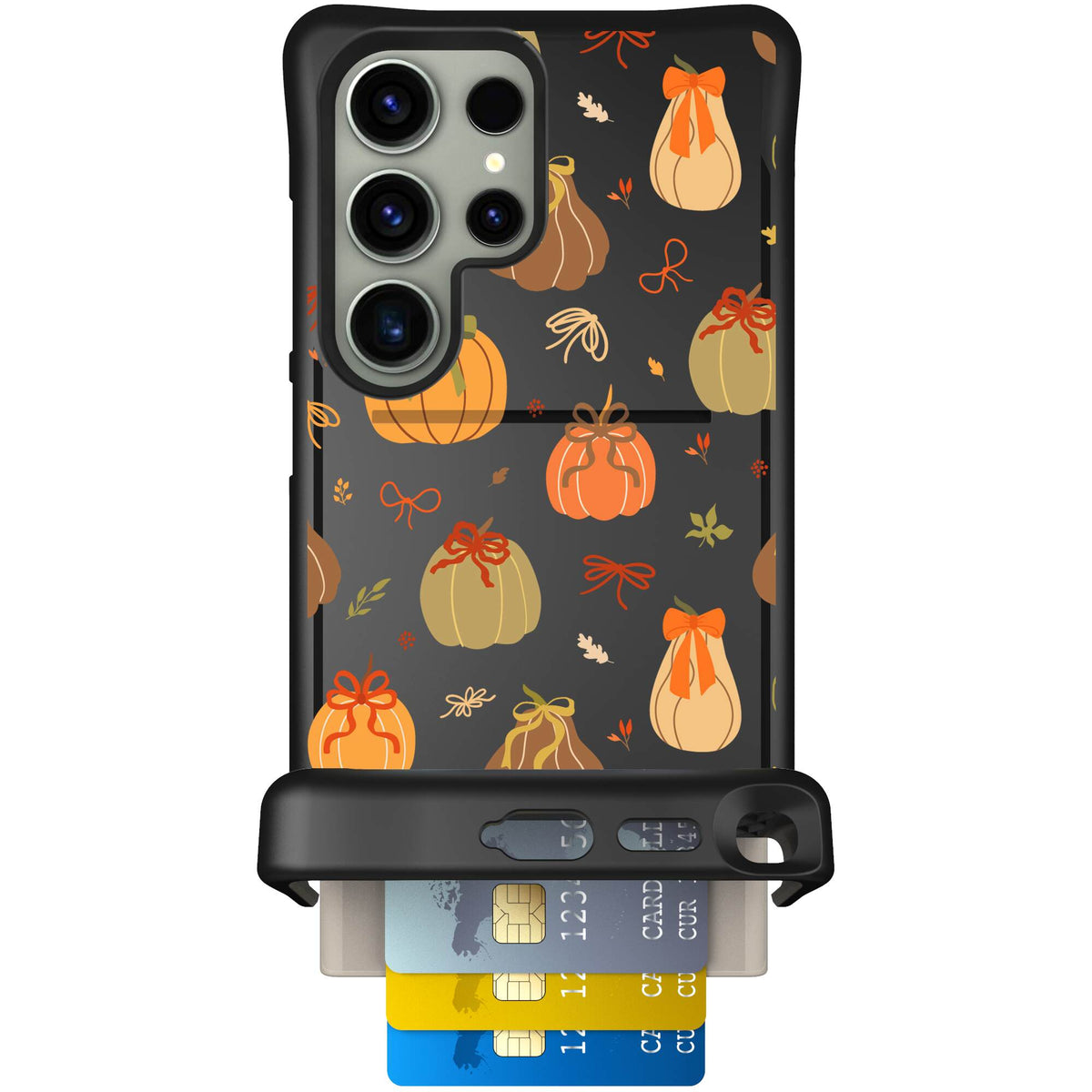 Pretty Pumpkins orange pumpkin and bow pattern on a scoochzza Wingmate case for Galaxy S24 Ultra
