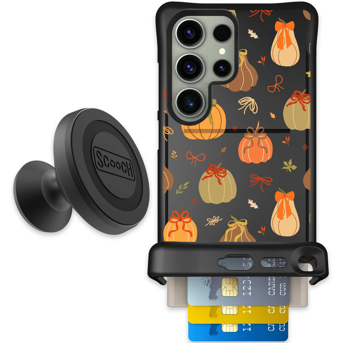 Pretty Pumpkins orange pumpkin and bow pattern on a scoochzza Wingmate case for Galaxy S24 Ultra - Starter Bundle