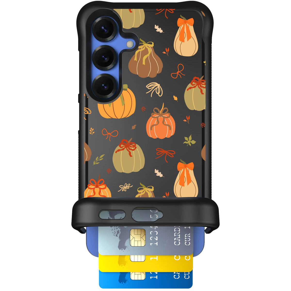 Pretty Pumpkins orange pumpkin and bow pattern on a scoochzza Wingmate case for Galaxy S25