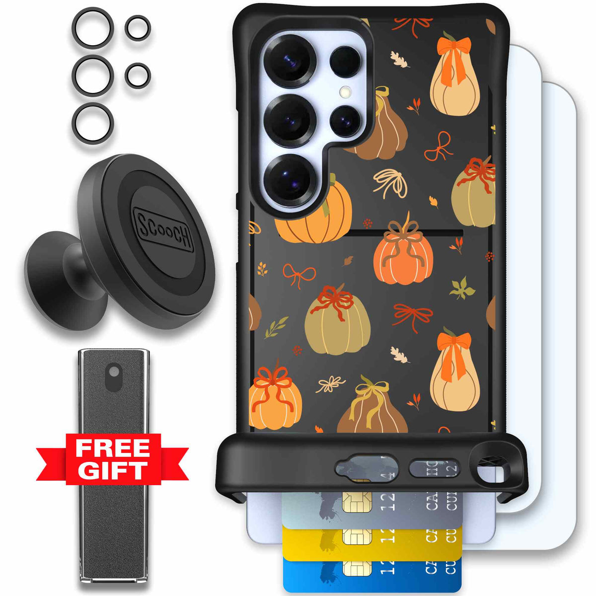 Pretty Pumpkins orange pumpkin and bow pattern on a scoochzza Wingmate case for Galaxy S25 Ultra - Defender Bundle