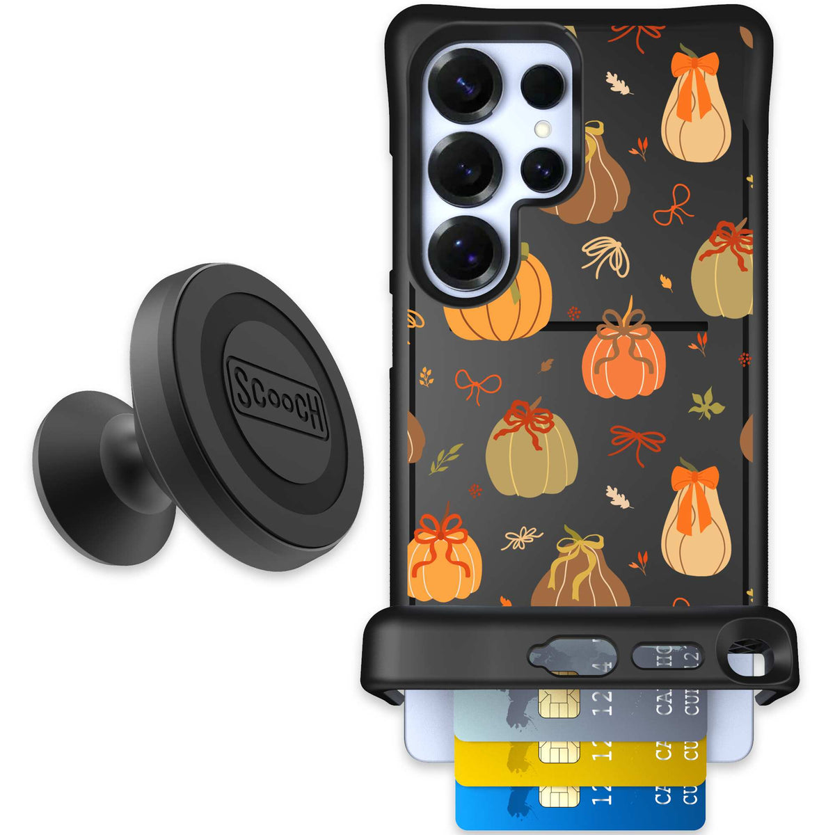 Pretty Pumpkins orange pumpkin and bow pattern on a scoochzza Wingmate case for Galaxy S25 Ultra - Starter Bundle