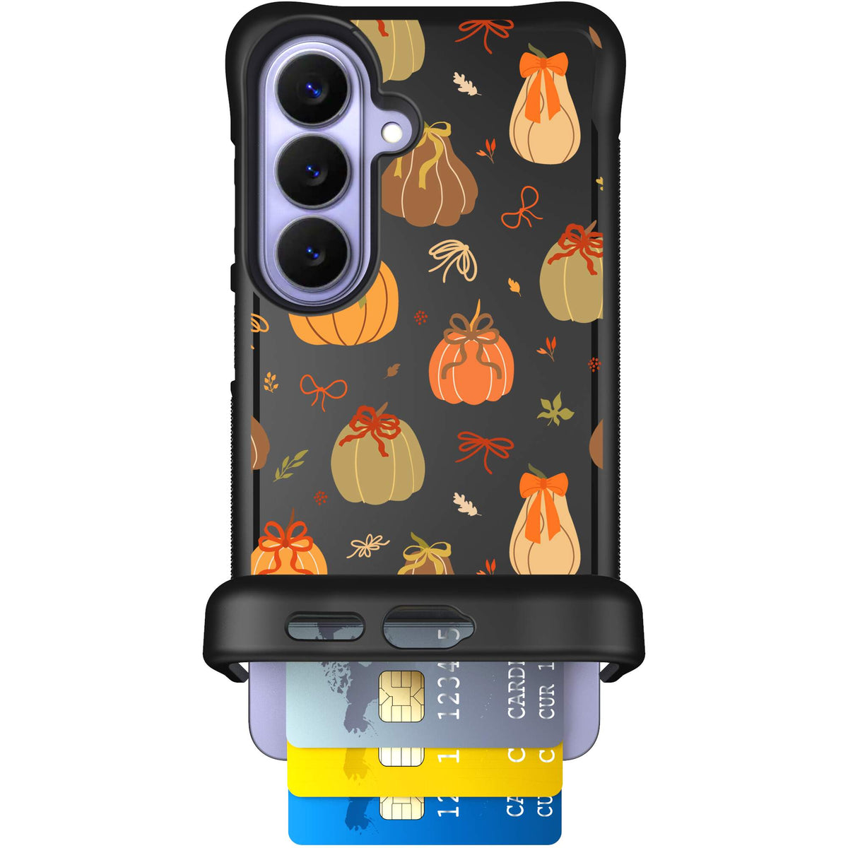 Pretty Pumpkins orange pumpkin and bow pattern on a scoochzza Wingmate case for Galaxy S26