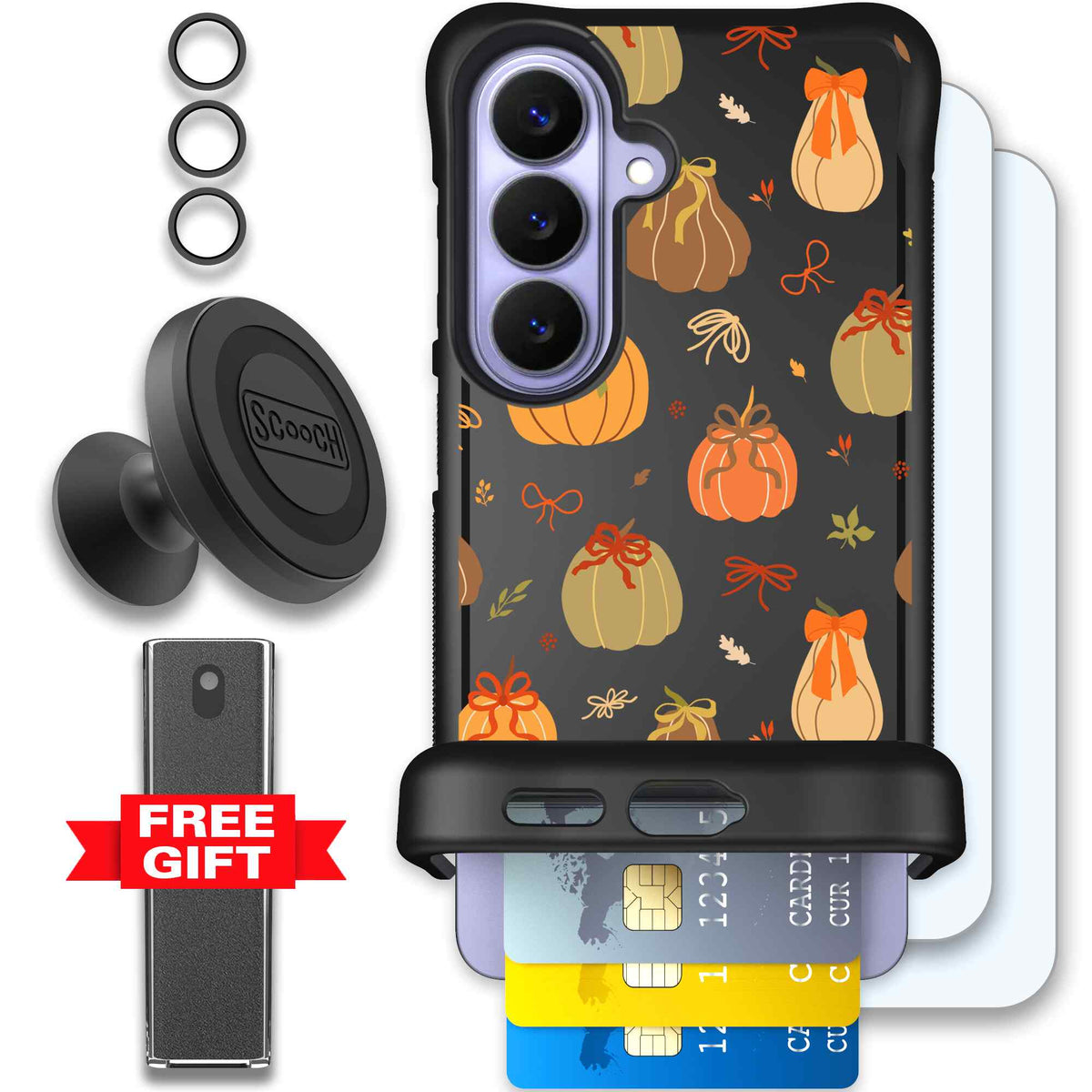 Pretty Pumpkins orange pumpkin and bow pattern on a scoochzza Wingmate case for Galaxy S26 - Defender Bundle