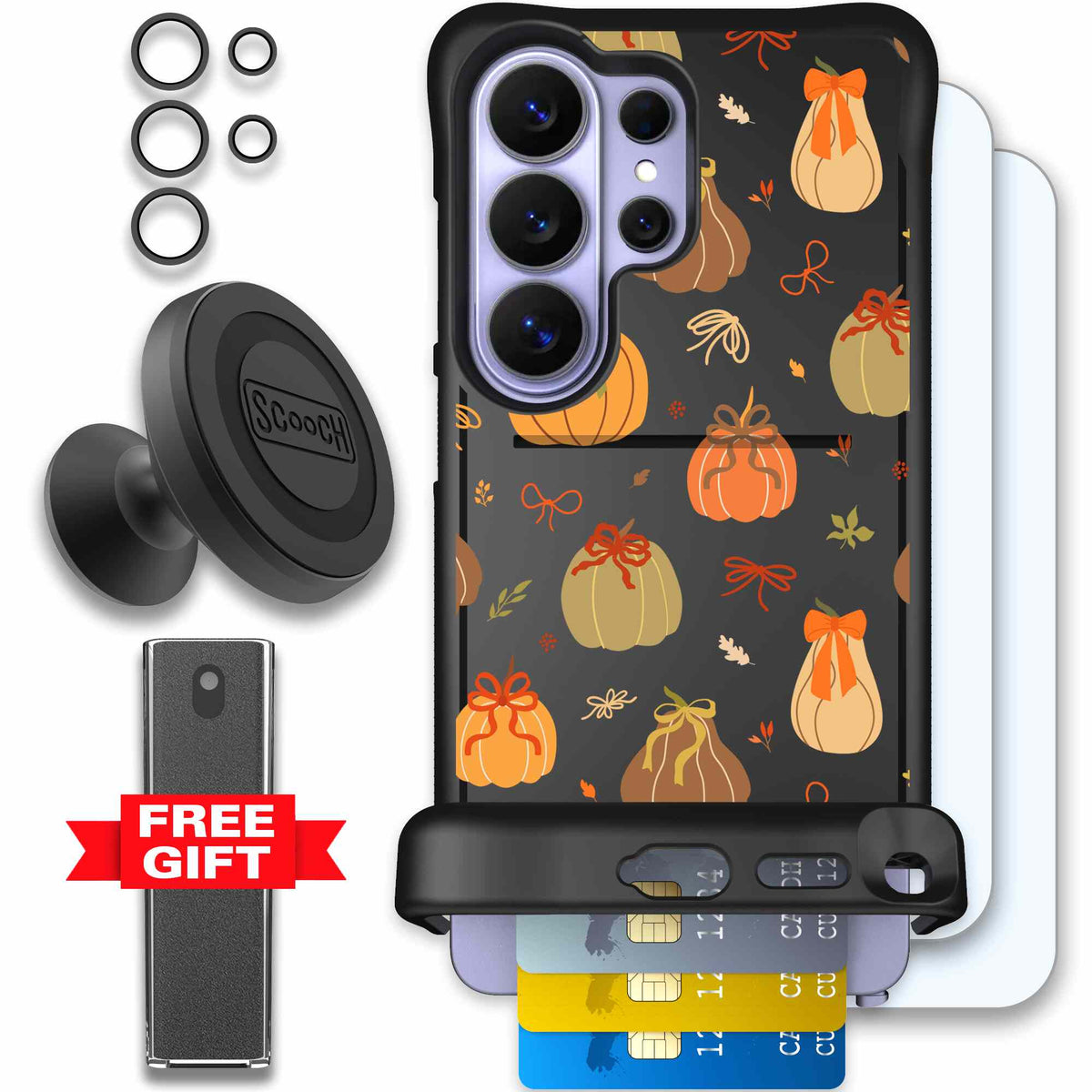 Pretty Pumpkins orange pumpkin and bow pattern on a scoochzza Wingmate case for Galaxy S26 Ultra - Defender Bundle