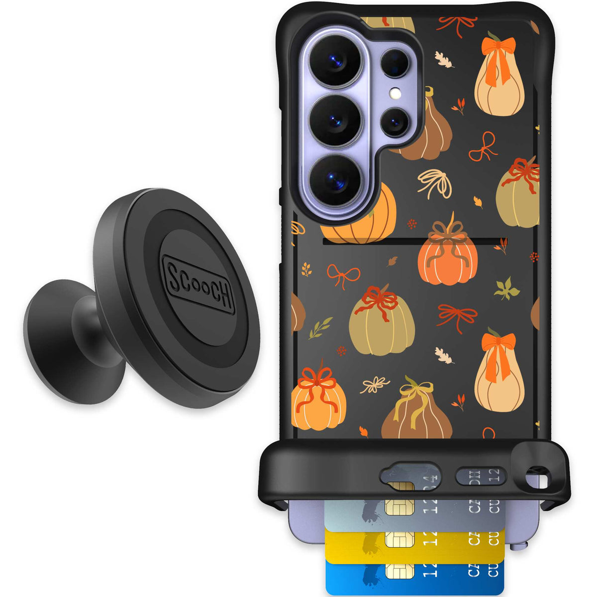 Pretty Pumpkins orange pumpkin and bow pattern on a scoochzza Wingmate case for Galaxy S26 Ultra - Starter Bundle