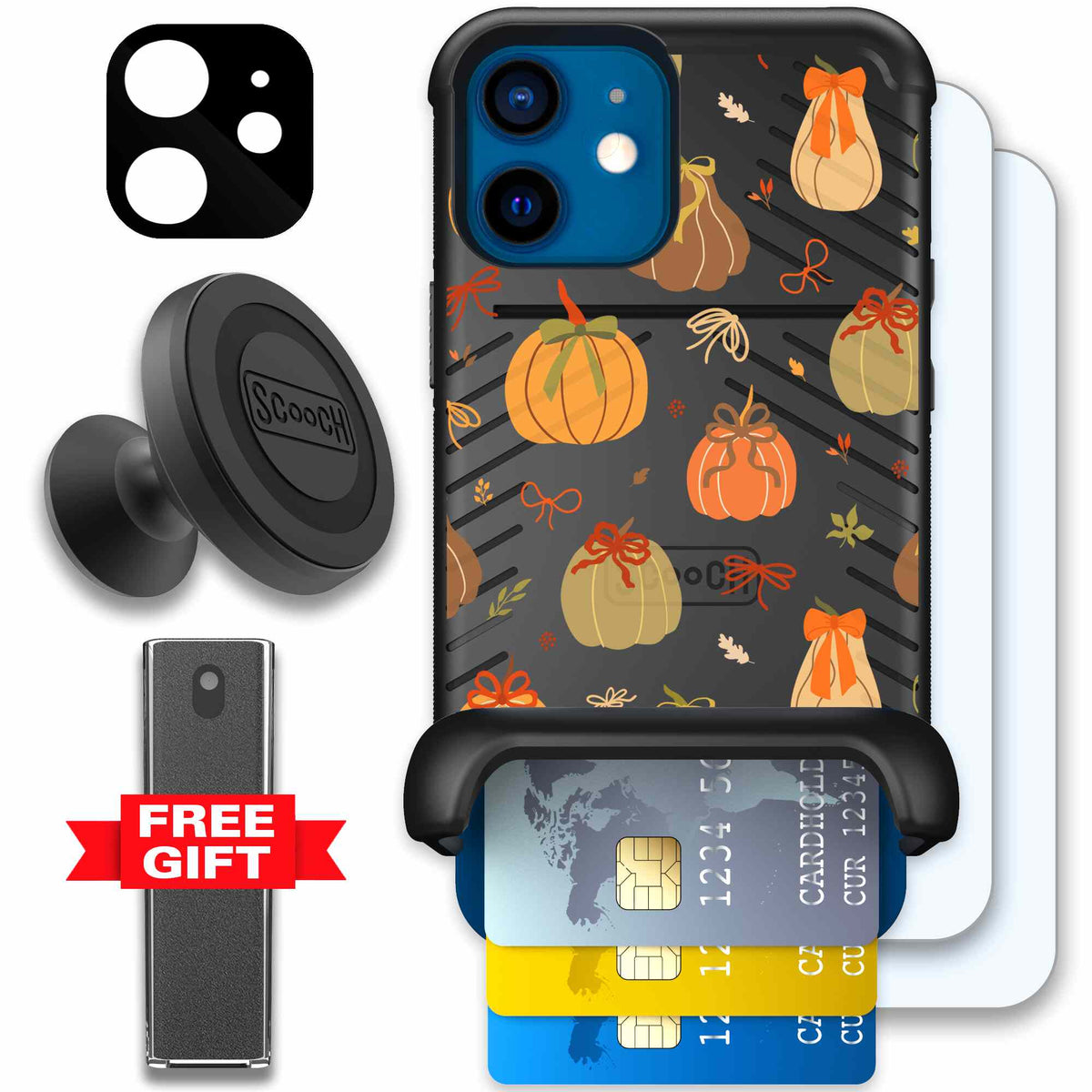 Pretty Pumpkins orange pumpkin and bow pattern on a scoochzza Wingmate case for iPhone 12 mini - Defender Bundle