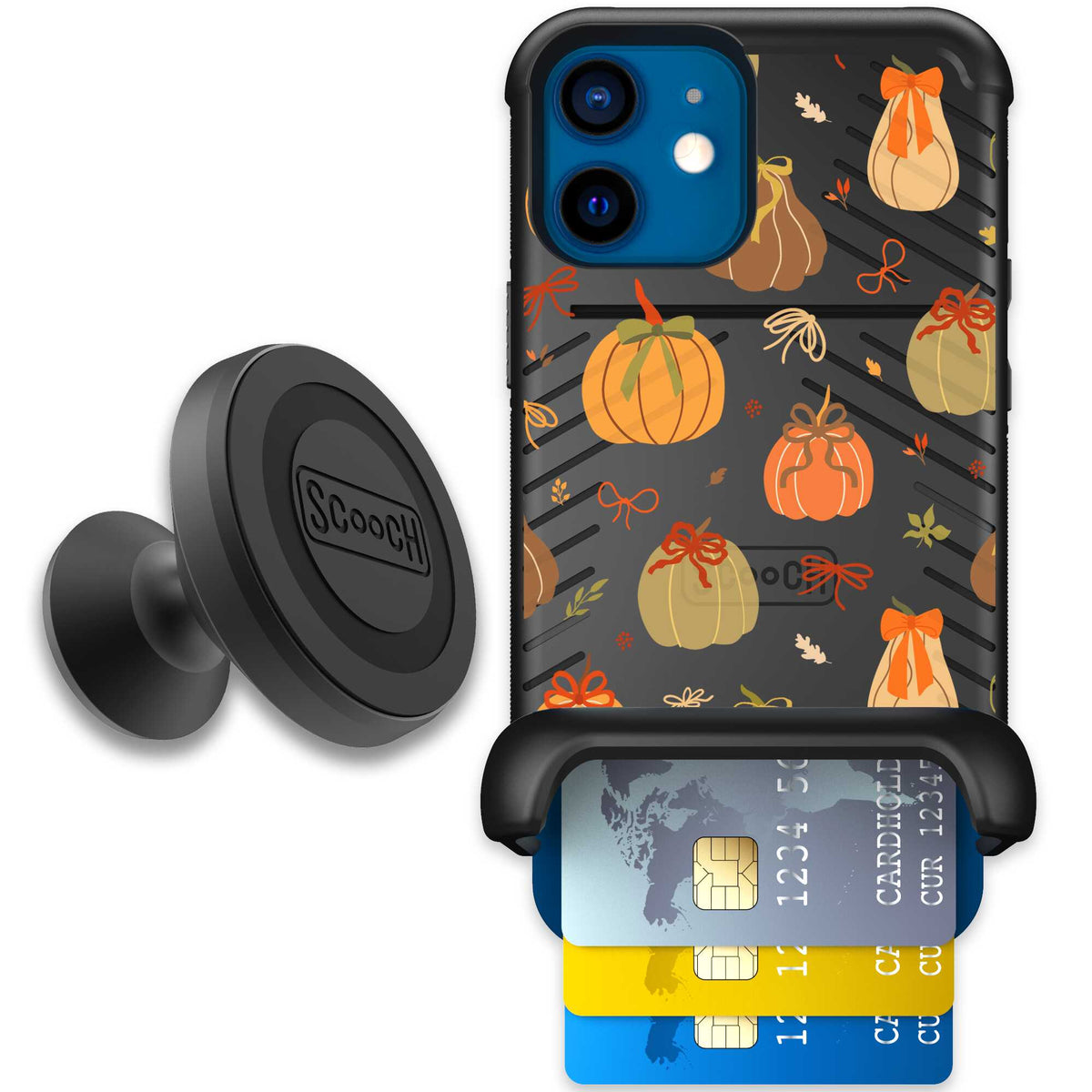 Pretty Pumpkins orange pumpkin and bow pattern on a scoochzza Wingmate case for iPhone 12 mini - Starter Bundle