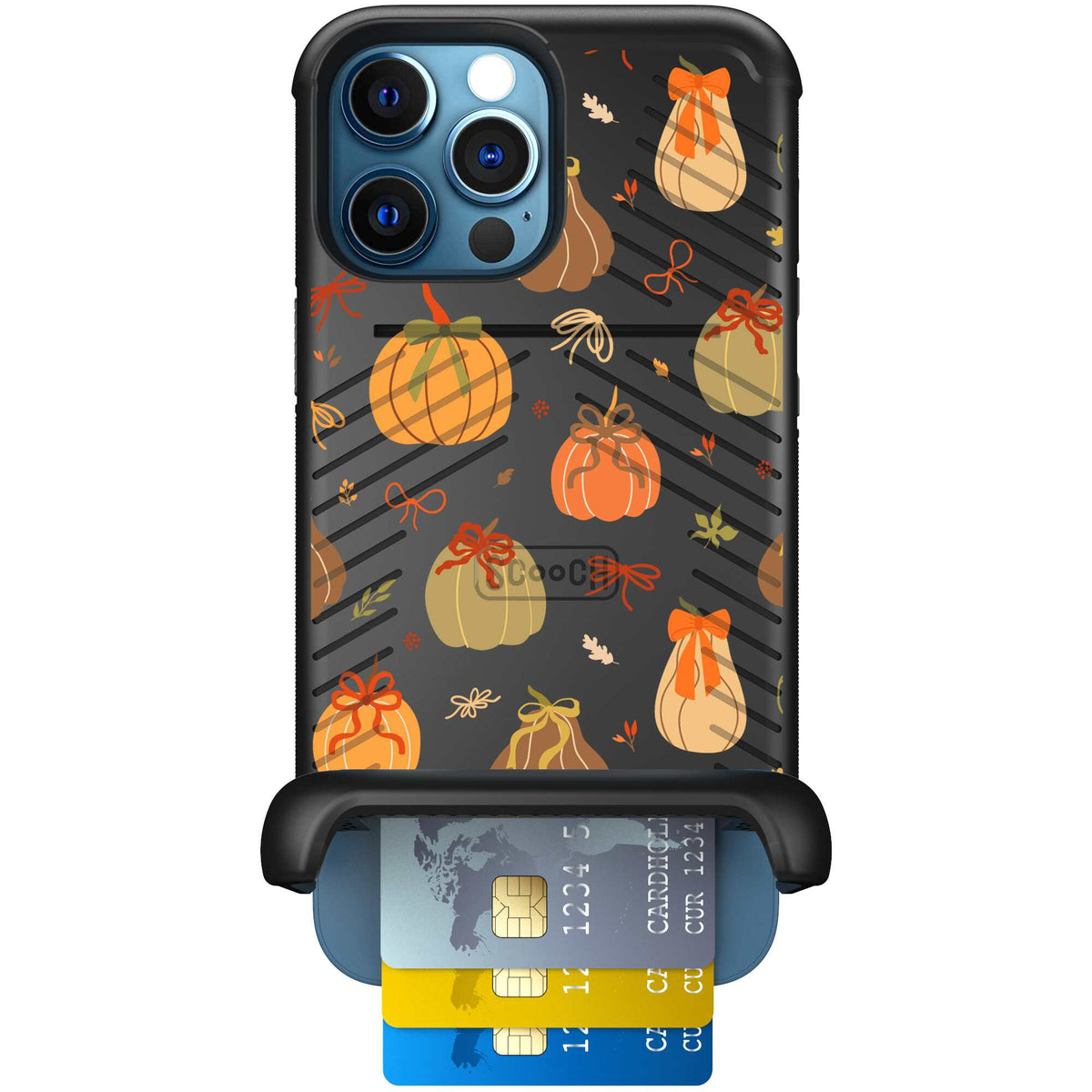 Pretty Pumpkins orange pumpkin and bow pattern on a scoochzza Wingmate case for iPhone 12 Pro Max