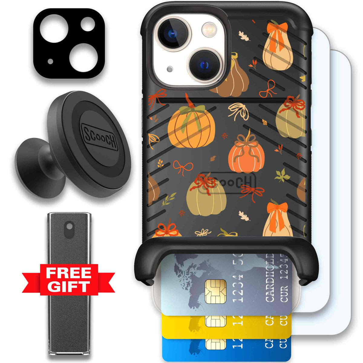 Pretty Pumpkins orange pumpkin and bow pattern on a scoochzza Wingmate case for iPhone 13 mini - Defender Bundle