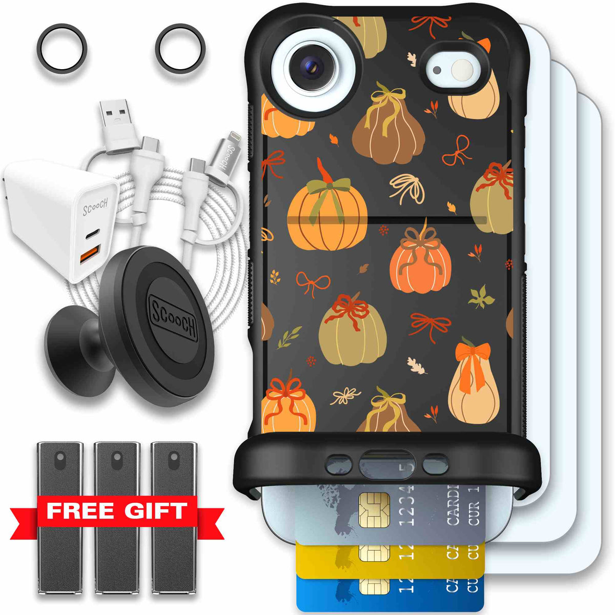 Pretty Pumpkins orange pumpkin and bow pattern on a scoochzza Wingmate case for iPhone Air - Ultimate Bundle