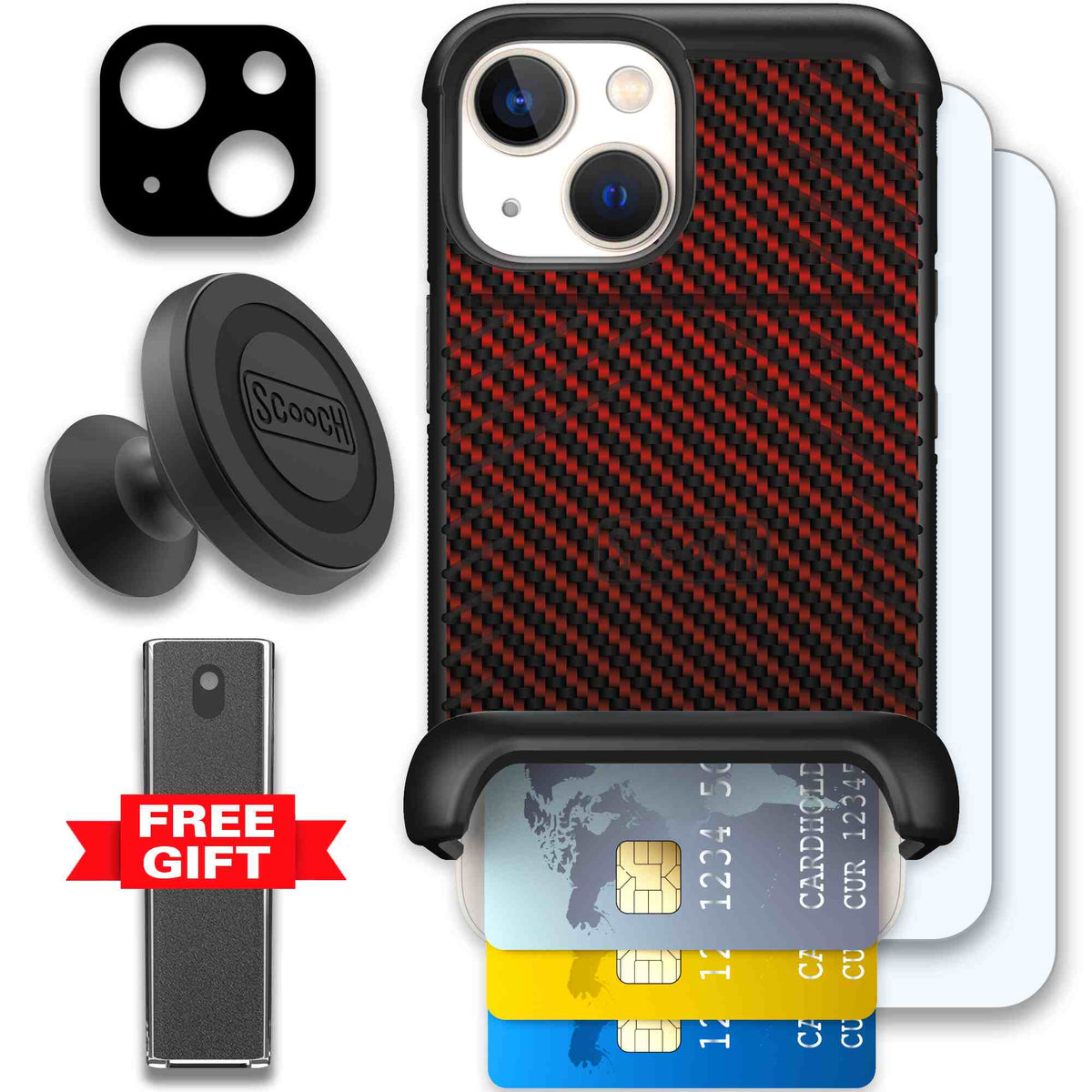 Red Carbon Fiber | website | iPhone 13 mini | Defender Bundle