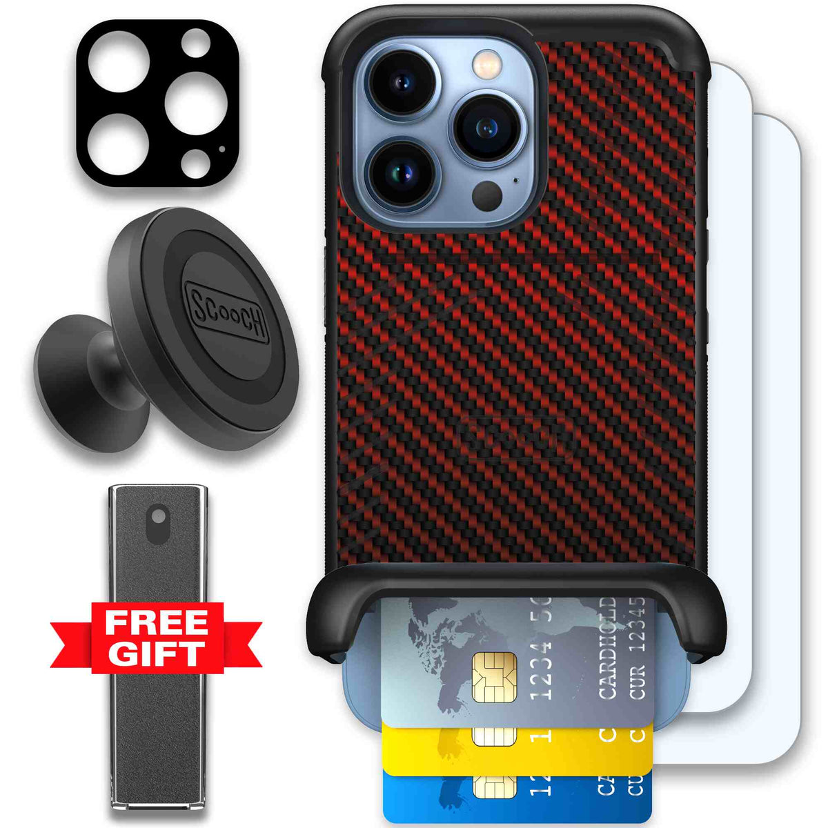 Red Carbon Fiber | website | iPhone 13 Pro | Defender Bundle