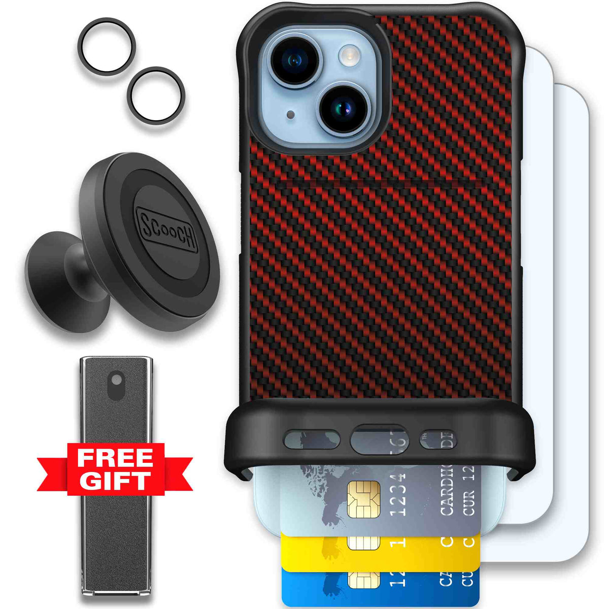 Red Carbon Fiber | website | iPhone 15 | Defender Bundle