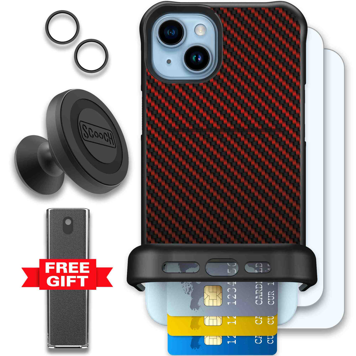 Red Carbon Fiber | website | iPhone 15 Plus | Defender Bundle