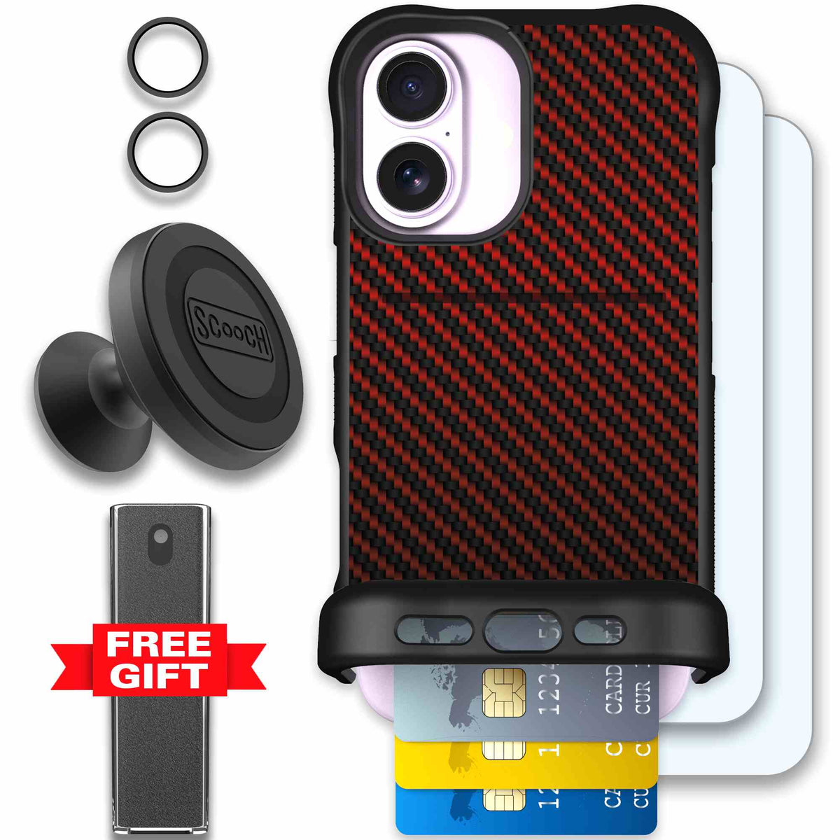 Red Carbon Fiber | website | iPhone 17 | Defender Bundle