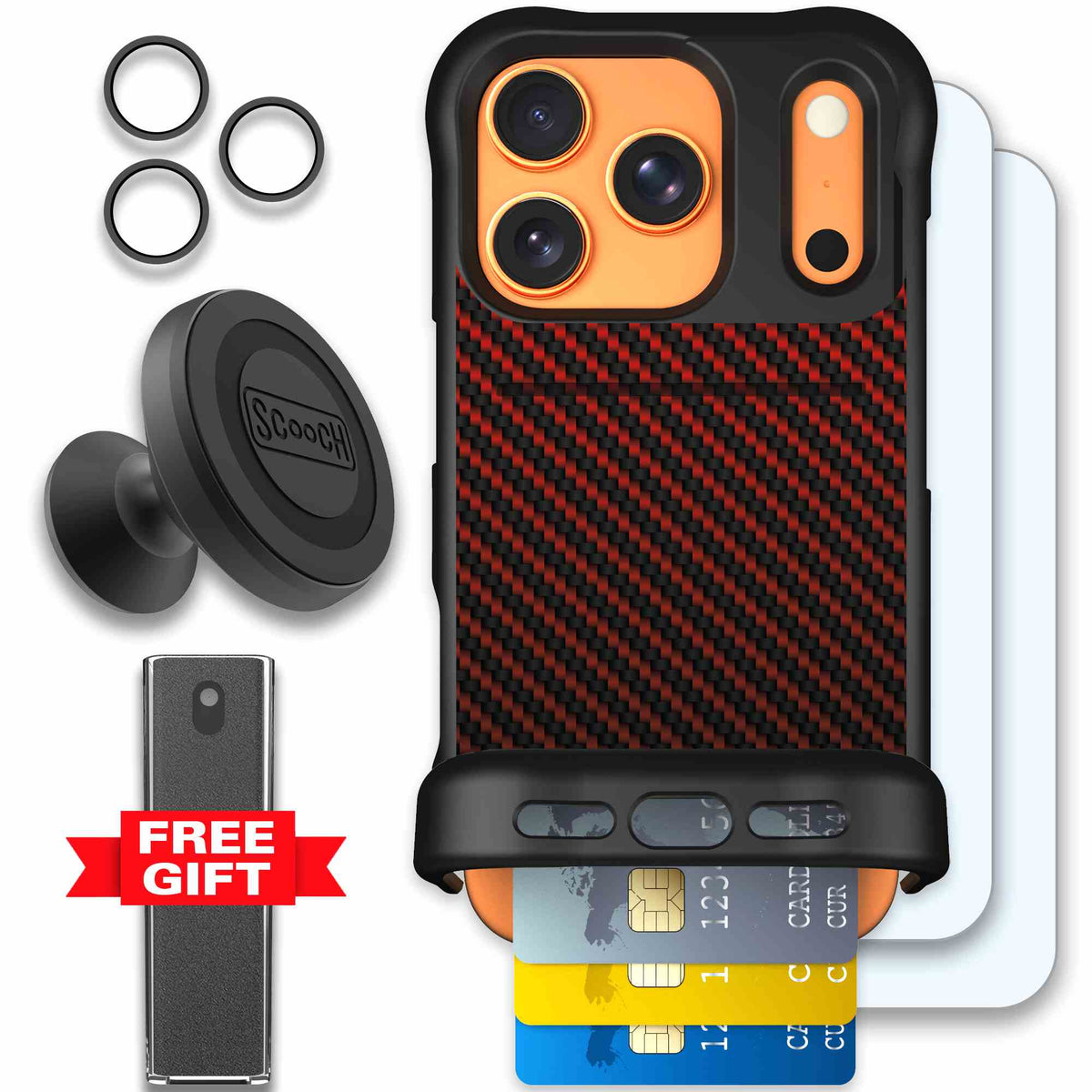 Red Carbon Fiber | website | iPhone 17 Pro | Defender Bundle