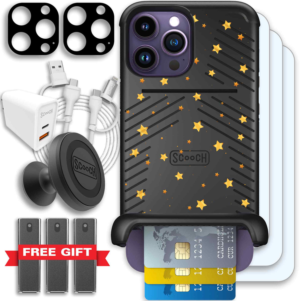 Wingmate Gold Stars for iPhone 14 Pro Max - Ultimate Bundle