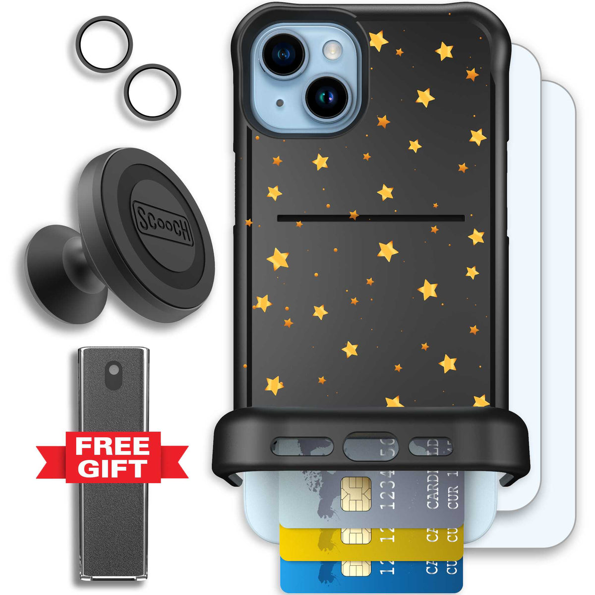 Wingmate Gold Stars for iPhone 15 Plus - Defender Bundle
