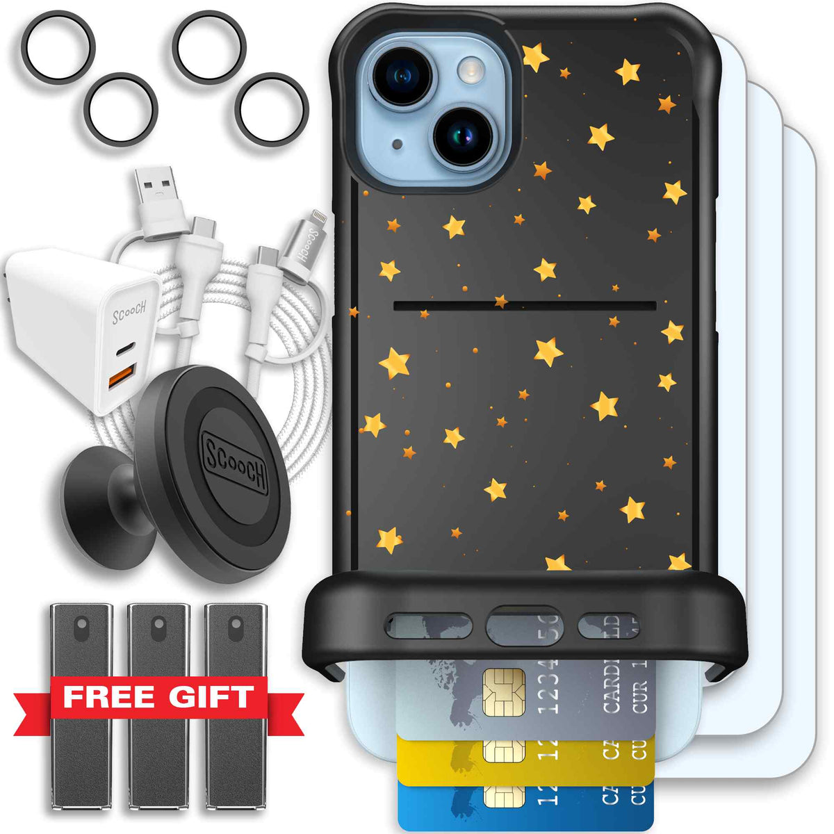 Wingmate Gold Stars for iPhone 15 Plus - Ultimate Bundle