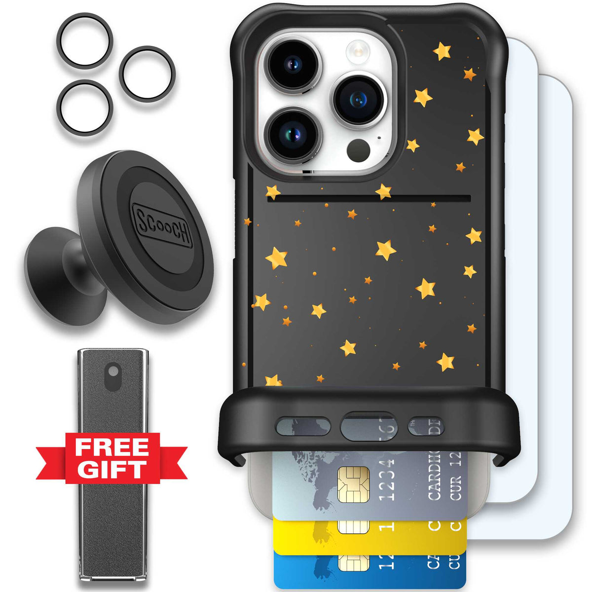 Wingmate Gold Stars for iPhone 15 Pro - Defender Bundle